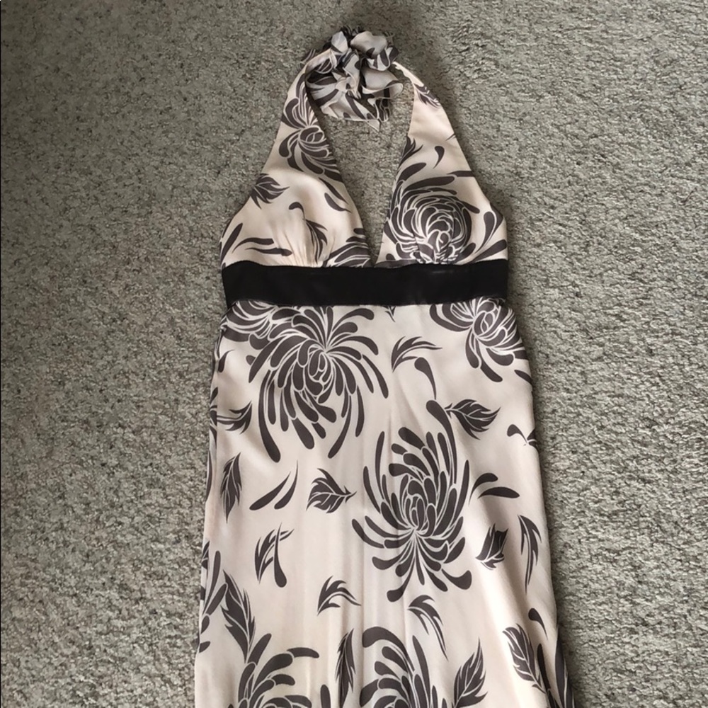 BCBG size 4 cream/brown formal long halter dress